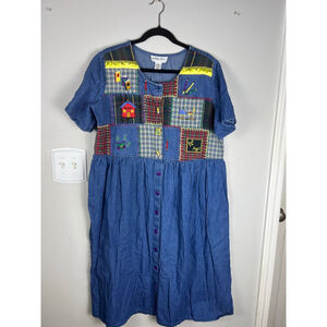 Sophia Rose TeacherCore Denim Patchwork Dress | Size 16W | School Novelty VTG